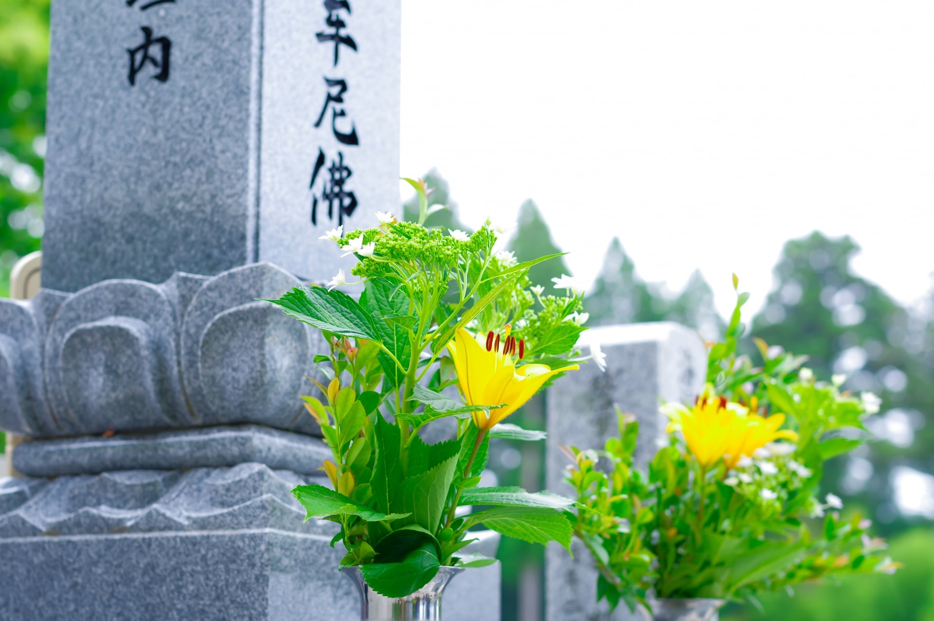 完成したお墓をご確認いただく様子