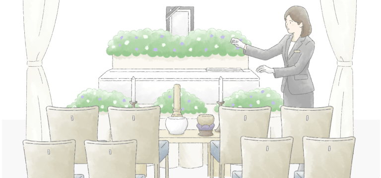 式場で祭壇を整えるスタッフのイラスト