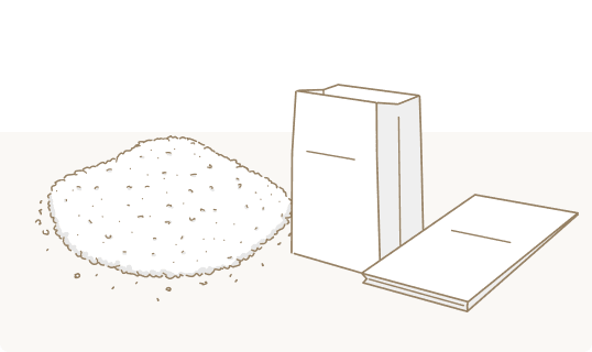粉末化したご遺骨と水溶性の和紙のイラスト